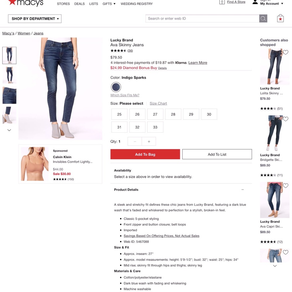 Lucky Brand, size 4 skinny jeans